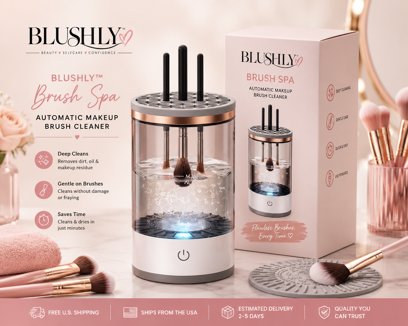 BLUSHLY™ Brush Spa | Automatic Makeup Brush Cleaner